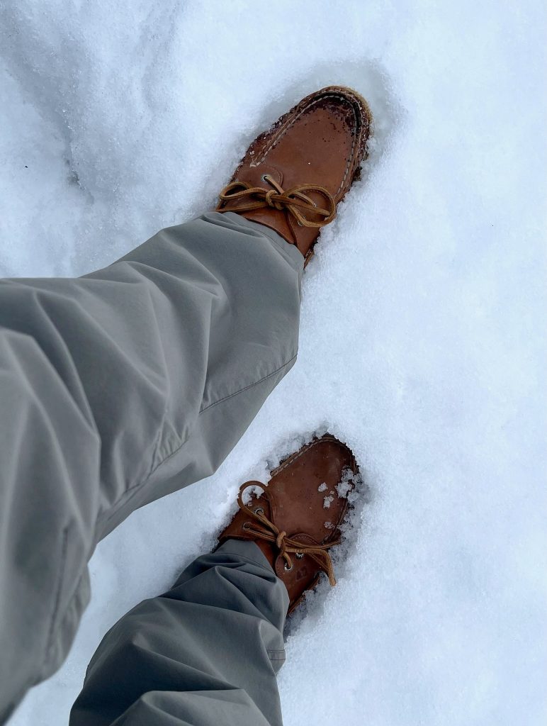 Topsiders are not great snow shoes