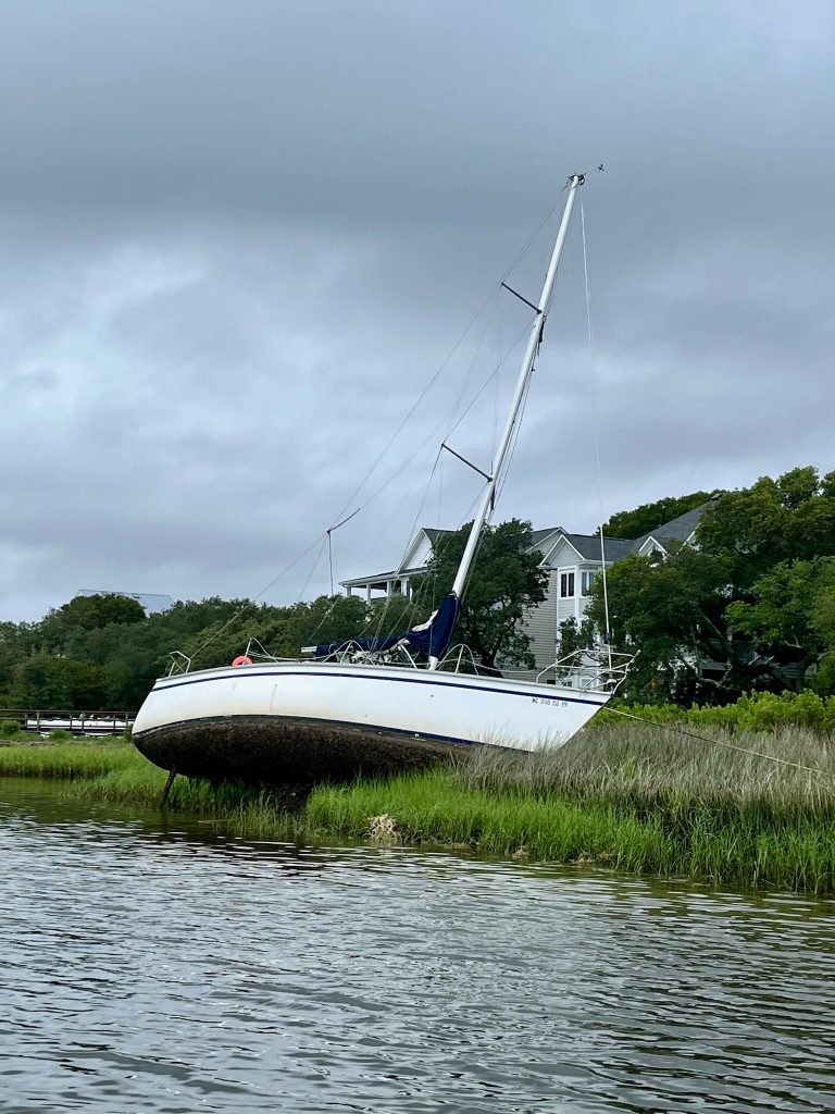 One of two anchored boats that dragged during the storm.
