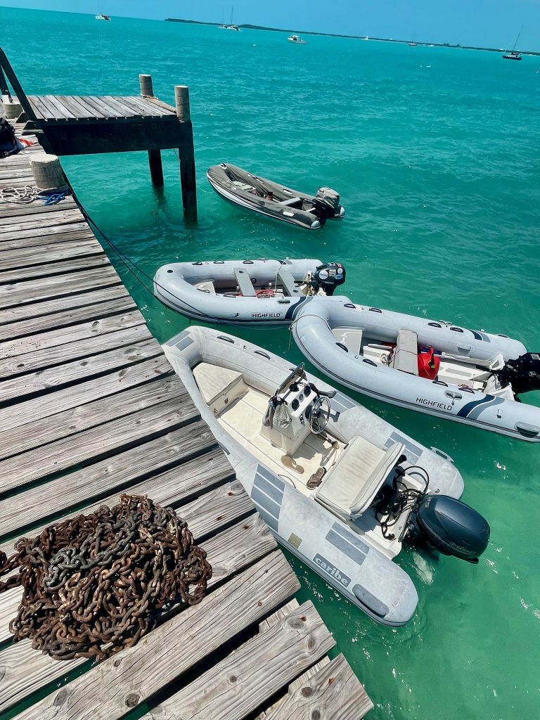 Dinghy Dock in Thompson Bay, Trouble is barely visible in the top left corner.